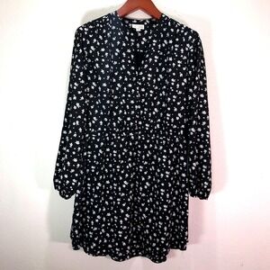 Maison Jules Womens Black White Floral V-Neck Long Sleeve Mini Dress XXL Boho